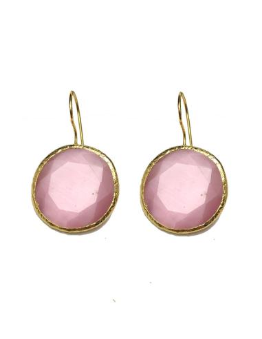 PENDIENTES MUJER CON BAÑO DE ORO Y PIEDRA ROSA NATURAL