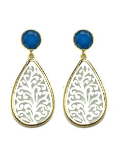 PENDIENTES LARGOS ANACARADOS CON BAÑO ORO, PRECIOSA LAGRIMA TALLADA