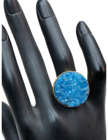 ANILLOS MUJER CON BAÑO DE ORO Y AZUL DE PIEDRAS NATURALES