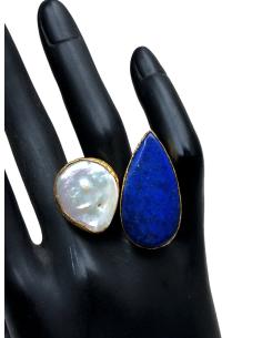 ANILLOS MUJER GRANDES PERLA BARROCA Y PIEDRA LAPIZLAZULI