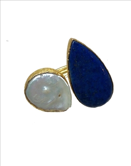 ANILLOS MUJER GRANDES PERLA BARROCA Y PIEDRA LAPIZLAZULI 2