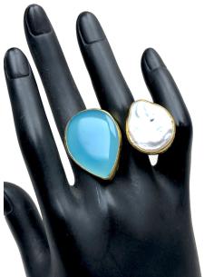 ANILLOS MUJER GRANDES PERLA BARROCA Y PIEDRA AZUL NATURAL