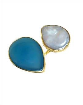 ANILLOS MUJER GRANDES PERLA BARROCA Y PIEDRA AZUL NATURAL 2