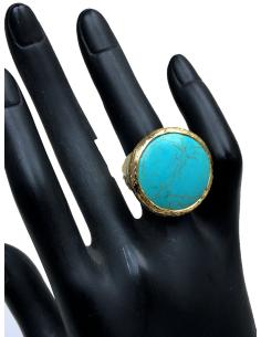 ANILLOS MUJER GRANDES TURQUESAS CON BAÑO DE ORO Y PIEDRA NATURAL