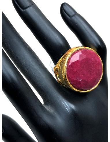 ANILLOS MUJER GRANDES GRANATES CON BAÑO DE ORO Y PIEDRA NATURAL