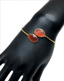 PULSERAS MUJER BAÑO DE ORO CON PIEDRAS NATURALES NARANJAS 2