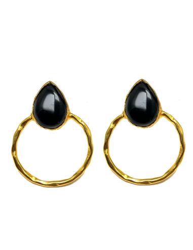 PENDIENTES MUJER ARO DORADO CON PIEDRA NATURAL NEGRA, ORIGINAL DISEÑO ACTUAL