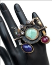 ANILLOS MUJER GRANDES Y ORIGINALES, ESPECTACULAR DISEÑO CON PAREJA DE AVES Y PIEDRAS NATURALES, PIEZAS UNICAS