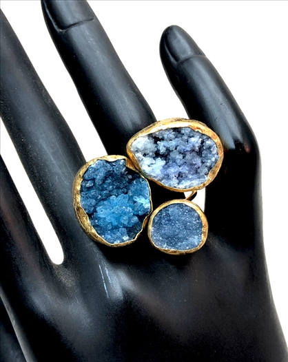 ANILLO AZULES PIEDRAS DRUSAS