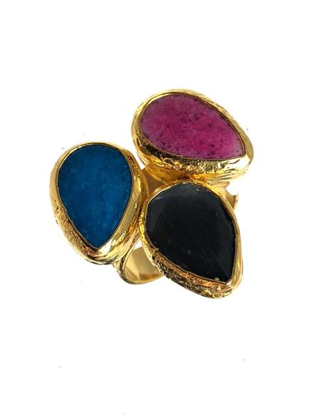 ANILLOS MUJER CON PIEDRAS NATURALES TRIO DE COLOR