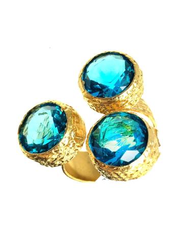 ANILLOS MUJER AZULES CON BAÑO DE ORO, AGUA MARINA INTENSO