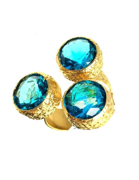 ANILLOS MUJER AZULES CON BAÑO DE ORO, AGUA MARINA INTENSO