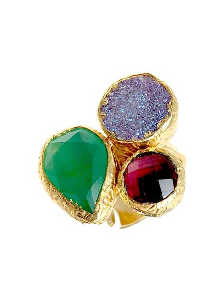 ANILLOS MUJER DE PIEDRAS NATURALES CON DRUSAS, PRECIOSO TRIO DE COLOR