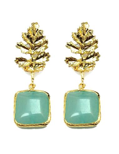 PENDIENTES MUJER AZULES CON FINO DISEÑO HOJA