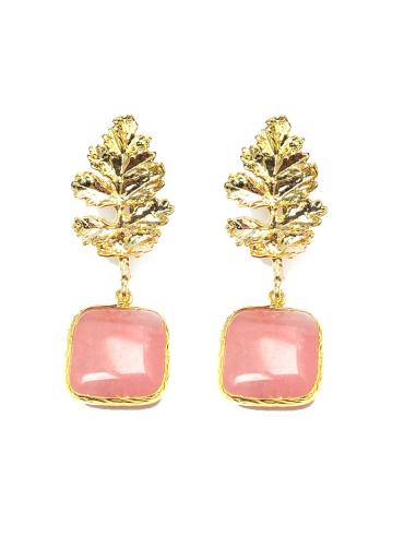 PENDIENTES MUJER ROSAS CON FINO DISEÑO HOJA