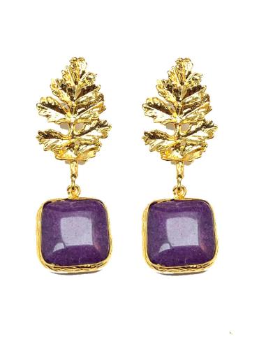 PENDIENTES MUJER MORADOS CON FINO DISEÑO HOJA