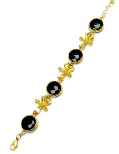PULSERAS NEGRAS DE PIEDRAS NATURALES CON BAÑO DE ORO, TRABAJO ARTESANAL