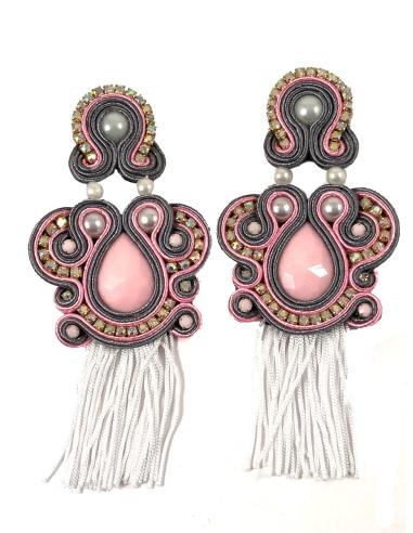 PENDIENTES DE FLAMENCA LARGOS ROSAS Y GRISES CON FLECOS