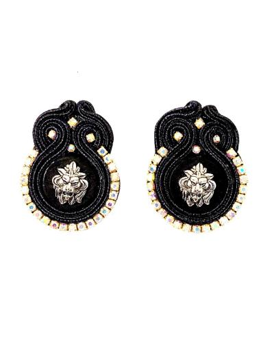 PENDIENTES NEGROS  DE DISEÑO CON PEDRERIA VENTA ONLINE