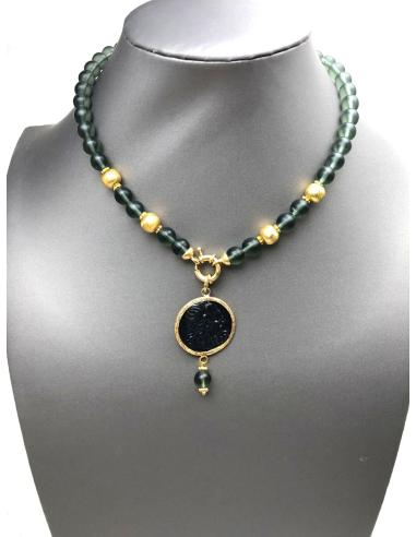 COLLARES  PIEDRAS CORTOS DE PIEDRAS NATURALES, COLGANTE DE MONEDA ANTIGUA