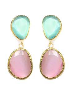 PENDIENTES MUJER DE PIEDRAS NATURALES ROSAS Y AZUL AGUA