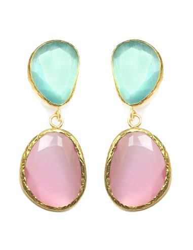 PENDIENTES MUJER DE PIEDRAS NATURALES ROSAS Y AZUL AGUA