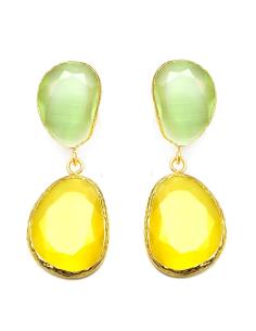 PENDIENTES MUJER VERDE AGUA Y AMARILLO DE PIEDRAS NATURALES