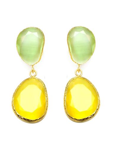 PENDIENTES MUJER VERDE AGUA Y AMARILLO DE PIEDRAS NATURALES