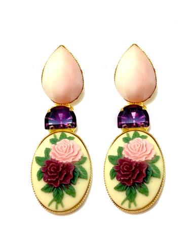 PENDIENTES MUJER BISUTERIA ROMANTICA, CAMAFEOS DE FLORES