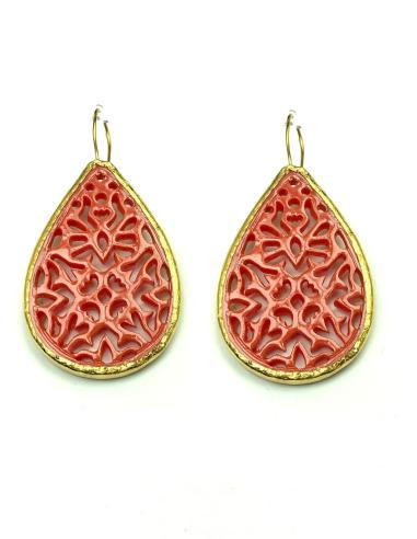 PENDIENTES GRANDES CORAL CON BAÑO DE ORO, DISEÑO ORIGINAL