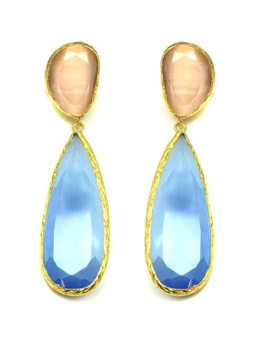 PENDIENTES GRANDES DE PIEDRAS NATURALES COMBINADAS CON AZUL