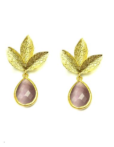PENDIENTES MUJER ELEGANTES ROSAS DE PIEDRAS NATURALES