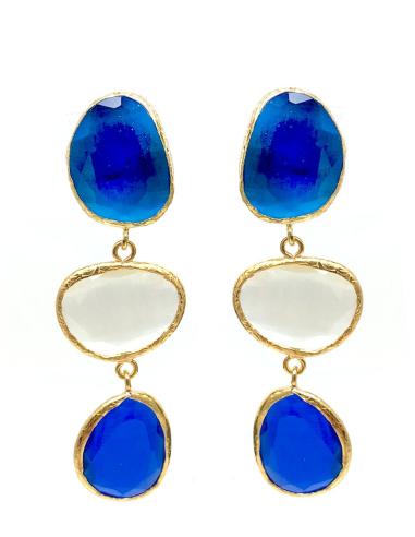 PENDIENTES GRANDES DE PIEDRAS NATURALES AZULES Y BLANCAS, PRECIOSOS
