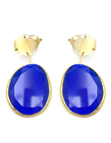 PENDIENTES MUJER LARGOS AZULONES ESPECTACULAR PIEDRA NATURAL  OJO DE GATO