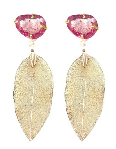 PENDIENTES MUJER LARGOS FUCSIAS ESPECTACULAR COLECCION DE HOJAS NATURALES