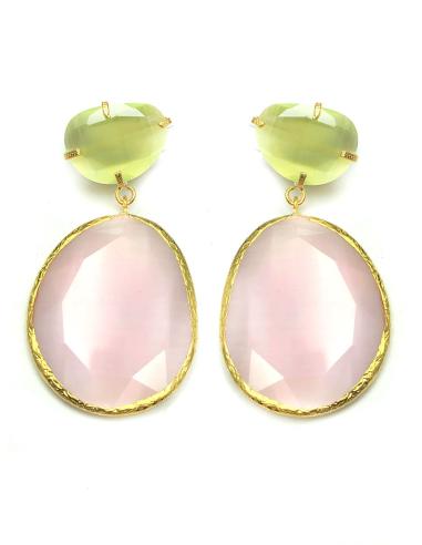 PENDIENTES MUJER LARGOS ROSA CLARO ESPECTACULAR PIEDRA NATURAL  OJO DE GATO