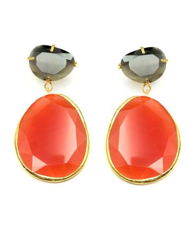 PENDIENTES MUJER LARGOS NARANJAS ESPECTACULAR PIEDRA NATURAL  OJO DE GATO
