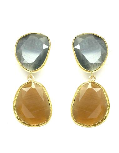 PENDIENTES PIEDRAS NATURALES EN BICOLOR GRIS Y MARRON