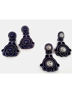 PENDIENTE FLAMENCA SOUTACHE AZUL NOCHE PLATA