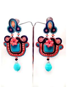 PENDIENTES FLAMENCA GRANDES  CORAL TURQUESA