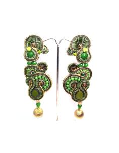 PENDIENTES FLAMENCA MUJER ELEGANTE Y CON CLASE VERDE Y ORO