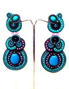 PENDIENTES FLAMENCA GRANDES TURQUESA MALVA, MARCARAS LA DIFERENCIA