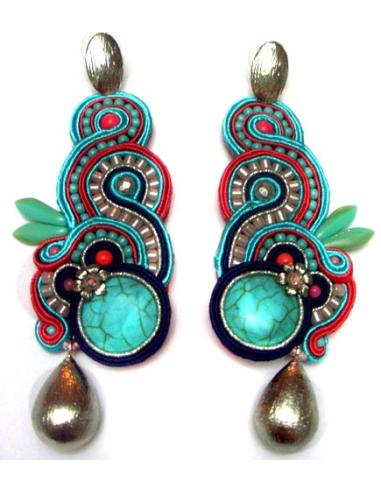 PENDIENTES FLAMENCA CORAL Y TURQUESAS BISUTERIA ONLINE