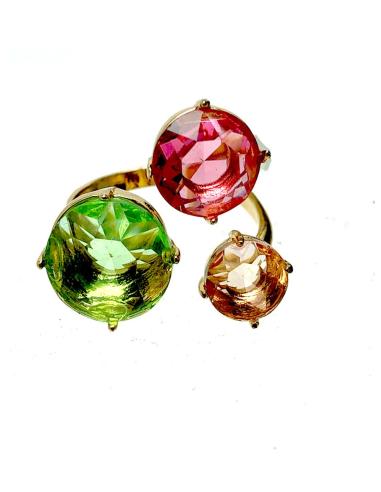 ANILOS DE BISUTERIA FINA VERDE MANZANA CON PEDRERIA TRICOLOR