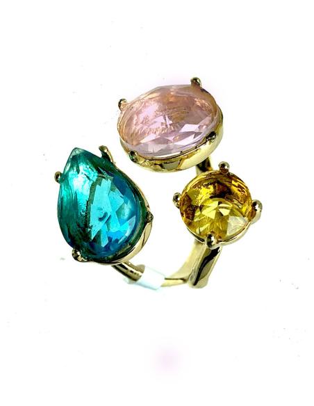 ANILOS DE BISUTERIA FINA AZULES CON PEDRERIA TRICOLOR