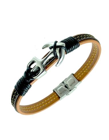 PULSERAS HOMBRE DE CUERO TRICOLOR CON ANCLA