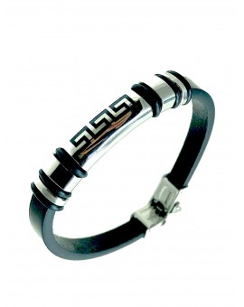 PULSERAS HOMBRE DE CUERO Y ACERO CON DIBUJO GRECA