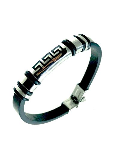 PULSERAS HOMBRE DE CUERO Y ACERO CON DIBUJO GRECA