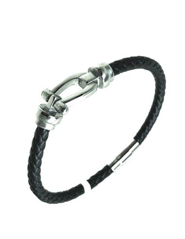 PULSERAS HOMBRE DE ACERO Y CUERO CON ESTRIBO CENTRAL