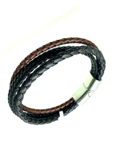 PULSERAS HOMBRE DE ACERO Y CUERO TRENZADO TRICOLOR